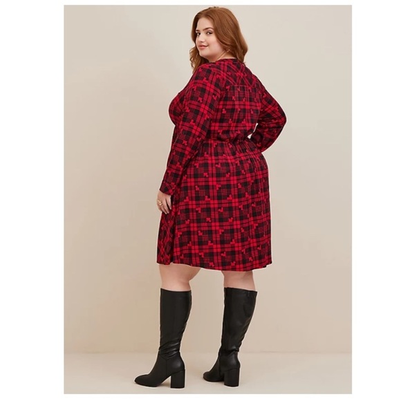 TORRID NWT DISNEY MICKEY MOUSE RED & BLACK PLAID BUTTON FRONT SHIRT DRESS - Picture 3 of 7